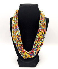 Vibrant Multi-Color & Shape Glass Bead Ten Strand «Color Me With Joy» Necklace