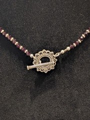 925 20.49g Sterling Silver 16″ Antique Handmade Garnet Necklace w/ Toggle Clasp
