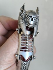 Rare biker-rocker long massive finger ring claw, handmade, silver 925, 50 g