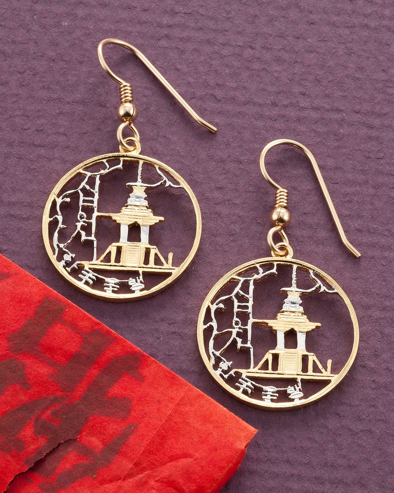 Korean Royal Temple Earrings,Hand Cut Korean Coins, 7/8″ in Dia.,( # 222E )