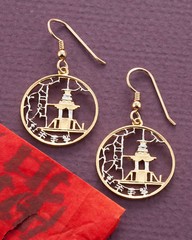 Korean Royal Temple Earrings,Hand Cut Korean Coins, 7/8″ in Dia.,( # 222E )