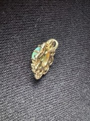 Vintage 14K Solid Gold Precious Gemstone Flower Pendant Emerald Ethiopian Opal