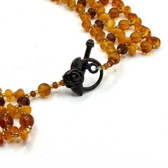 Vintage 90s Handmade Genuine Amber Beads Woven Lattice Collar Choker Necklace