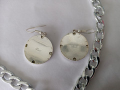 New, Hand crafted necklace & earrings. Black swirl medallions. 18 inch chain