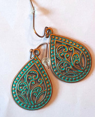 VINTAGE LEAVES Age Copper look TEARDROP earring copper FISH HOOK #550 s