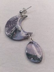 Handcrafted Polymer Clay Resin Silver Stud Dangle Blue Pink Green Earrings