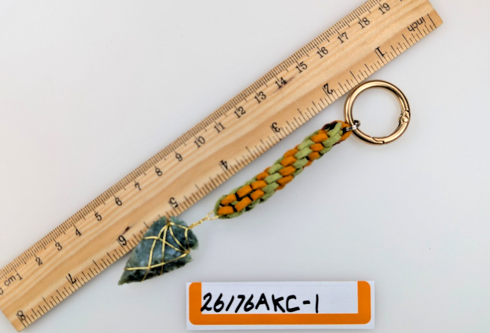 Wire wrapped Green Agate Arrowhead Keychain-Braided Leather – Handmade