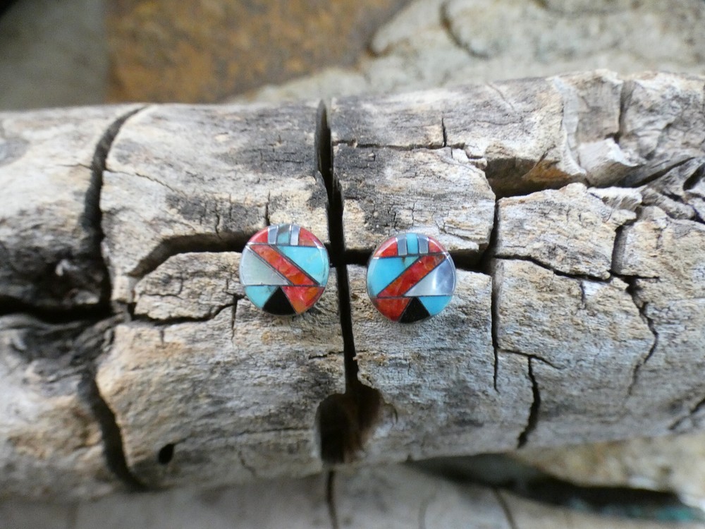 Multi Gemstone Round Handcrafted Stud Post 10mm Earrings Sterling Silver AL26