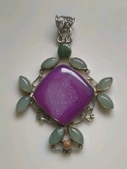 Agate Purple Druzy W Aventurine Accent Stones Set In 925 Silver Pendant. #0038
