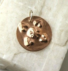 Copper Stamped Pendant Hearts Love Repousse Charm 3D 1 1/4″ Long Metal