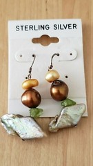 Genuine PEARL& STONE Earrings, 1.75″ long, 925 Sterling SILVER, Hand Made in USA