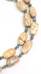 Brown Jasper Turquoise Sterling Bead Necklace 32 Inch Layering 160 Grams Barse