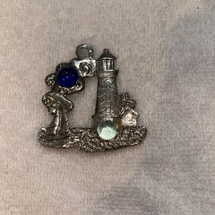 Nautical Lighthouse Pendant With Glass Balls Or Marbles, Pewter Metal