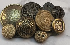 Vintage 1980s Brass Button Collage Brooch Pin Cluster Handmade Statement Art