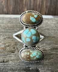 Sterling Silver Native Style SW Genuine No. 8/Mine 8 Turquoise 3 Stone Ring