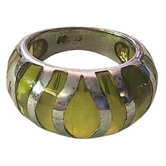 Angelique de Paris 925 Sterling Silver Citrine Yellow Resin Dome Ring Sz 9
