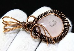 Natural Rose Quartz Copper Wire Wrapped Pendant Handmade Gemstone Jewelry