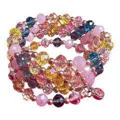 Colorful Wire Wrap Bracelet Faceted Glass Crystal Handmade Four Wraps New