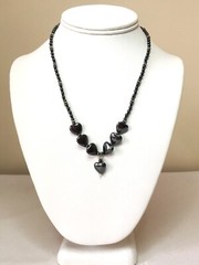 Natural Hematite Heart Handmade necklace, knotted, 18.5″ long.Bead size-3mm,11mm