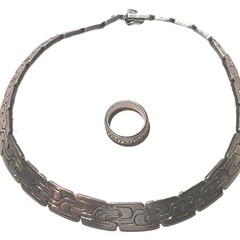 Vintage 925 Mexico TA-115 Meander Choker a 925 Meander Stress Ring 153 Grams!