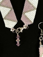 Bracelet and Earrings Peyote Stitch Pale Pink White Silver USA Made