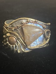 Rutilated Artisan Bracelet Cuff Style Silver And Copper Tone 7” Made In India