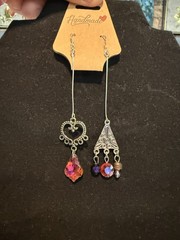 Handmade Asymmetrical Dangle Earrings Crystal Beads Silver Pink Orange Purple