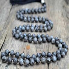 8mm Natural Black round Labradorite 108 knot necklace Yoga Energy men mala