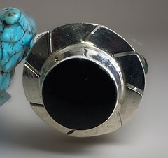 Handmade Modernist Southwest Round Onyx 925 Sterl Split Shank Ring Sz7.25 4.1g