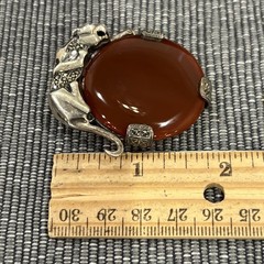 Vintage 925 Sterling Silver Carnelian Marcasite Panther Cat Pin Pendant Brooch