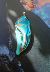 Jewelry Artisan Made Fused Art Glass Pendant Blue 3 1/2″