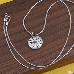 16”, vintage Sterling silver necklace, 925 snake chain sun circle tag pendant