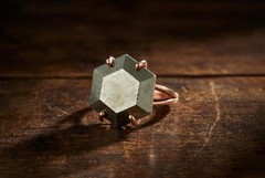 Pyrite Gold Ring Anemone Hexagon Cut 14k Gold Natural Statement Jewelry