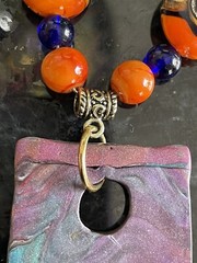 Artisan OOAK Polymer Clay Glass Bead Necklace NWT Colorful Modern Abstract Boho