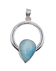 Blue Larimar Dolphin Stone Sterling Silver Pendant Circle Raindrop Teardrop
