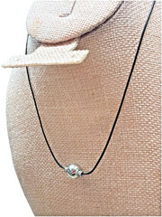 Icing Single Silver Tone Bead on Leather Cord Necklace/Choker 15-18″ Boho