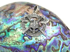 Hand Made in USA Nordic Viking Runes.925 Silver Axes Mask Irish Knot Pendant