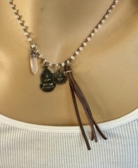 Love Heals Unisex White Glass Beaded Sterling Silver with 4 Pendant Charms 16′