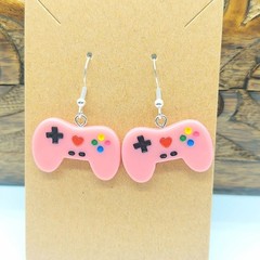 3D Video Game Controller Earrings Fun Gamer Gift dark pink