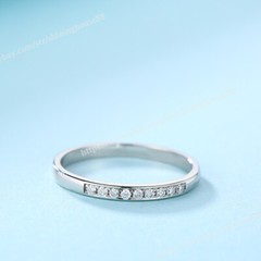 Natural Diamond 0.1ct Minimalist Band Ring Engagement Halo Solid 14k White Gold