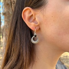 Lightweight Boho Bohemian Silver Black Zircon Fluted Crescent Dangle Earrings