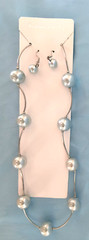 New Women’s Earrings and Necklace Gift Set Ice Blue Imitation Pearls Silvertone