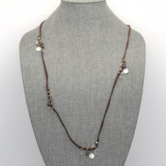Retired Silpada Brown Cord Mixed Metals Mother of Pearl & CZ Boho Necklace N2344