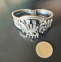 Taxco Mexico 925 Silver Headdress Bracelet Eagle Stamp/Signed P Luco 7″