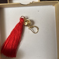 Red Silk Tassel Dangle Earrings W/GiftBox, Gold Accent Bead, Lever Back, 3” Drop