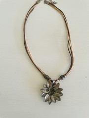 Metal Flower Pendant Necklace Pewter Color On Cords Handmade Boho Vintage