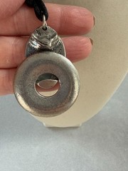 Handmade Silvertone Boho Tribal Necklace Pendant Satin Cord 26.75″ Unisex Brutal