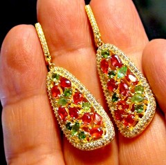 NATURAL! PADPARADSHA SAPPHIRE,EMERALD,GARNET EARRINGS 925 STERLING SILVER