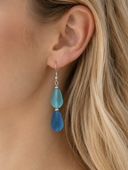 Blue ombré sea glass teardrop earrings ocean silver mermaid beach Handmade