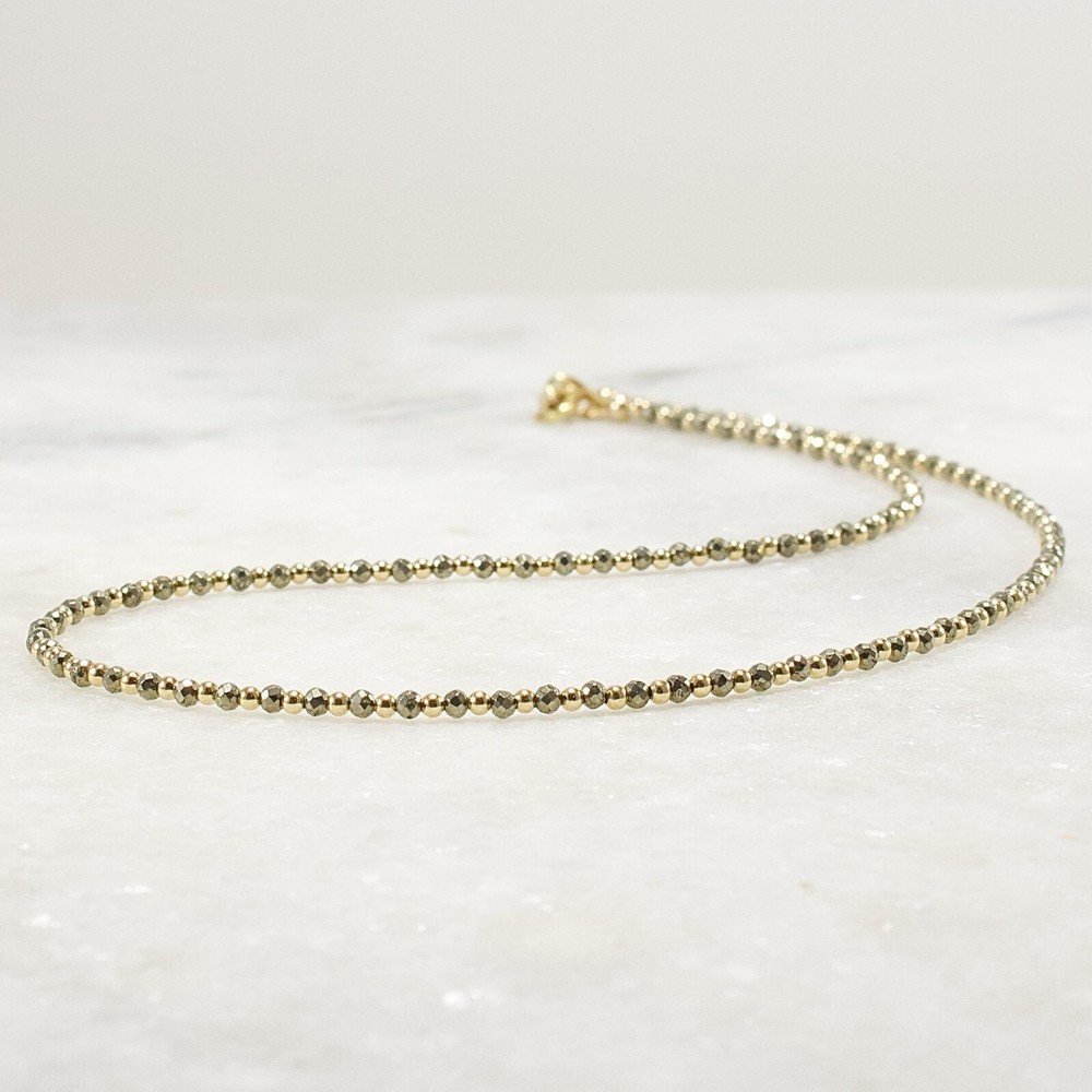 Pyrite Necklace 2mm Tiny Bead Necklace 14k Gold Filled Minimalist Choker Layer